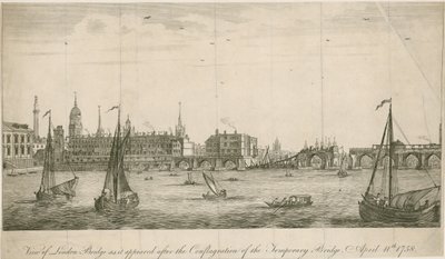 View of Old London Bridge as it appeared after the Fire of 1758 by English School