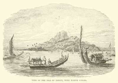 View of the Isle of Tahiti, with Native Canoes by English School