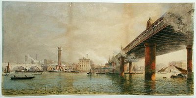 View of the South Bank of the Thames between Waterloo and Hungerford Bridges, c.1870 by English School