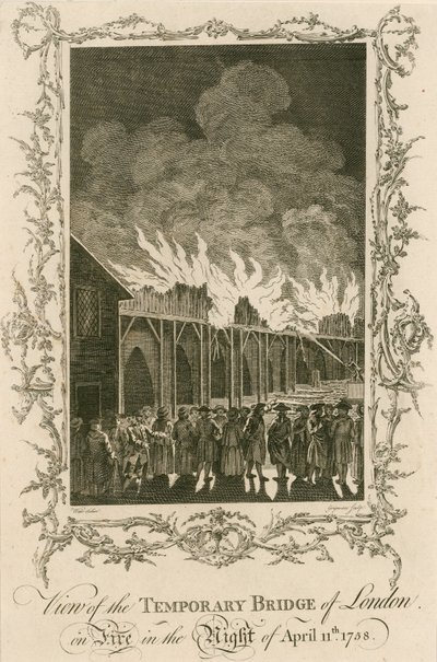 View of the Temporary Bridge of London on Fire in the Night of 11 April 1758 by English School