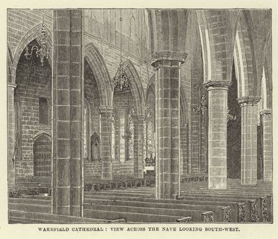 Wakefield Cathedral, view across the Nave looking South-West by English School