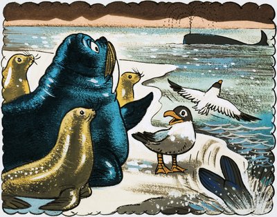 Walrus and Gulls Looking at Whale by English School