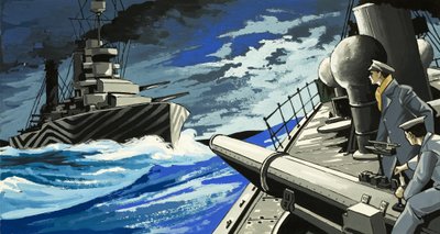 Warships Battle at Sea by English School