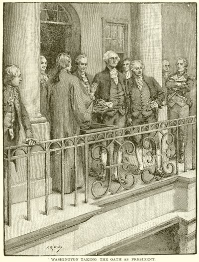 Washington taking the Oath as President by English School