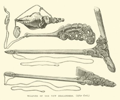 Weapons of the New Zealanders, after Cook by English School