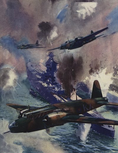 Wellington Bombers Attacking the German Naval Base at Kiel, 1939 by English School