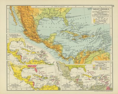 West Indies and Central America Showing the Dates of the Principal European Settlements by English School