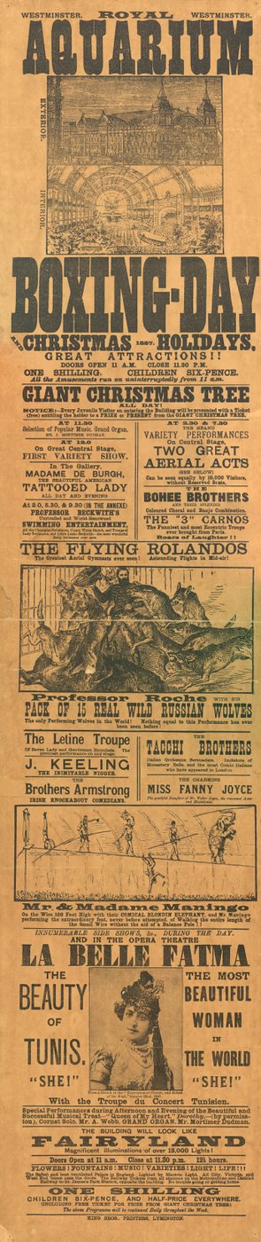 Westminster Royal Aquarium. Advertisement by English School