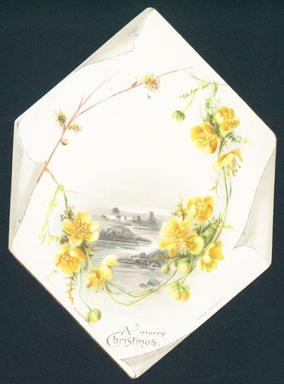 Wild Yellow Roses and Country Scene by English School