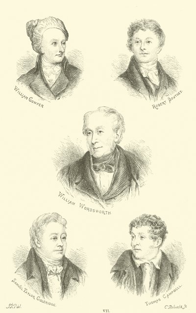 William Cowper, Robert Southey, William Wordsworth, Samuel Taylor Coleridge, Thomas Campbell by English School