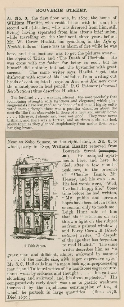 William Hazlitt and 6 Frith Street by English School