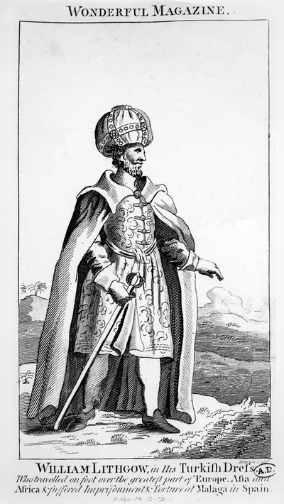 William Lithgow in his Turkish Dress, illustration from Wonderful Magazine, c.1750-90 by English School