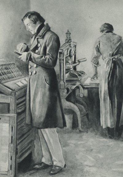 William Lloyd Garrison Sets Up the Type for His Paper by English School