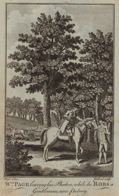 William Page leaving his Phoeton while he robs a gentleman near Putney by English School