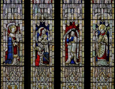 Window Ew depicting St Ethelbert, St Anne and the Virgin, Joachim, St Thomas of Hereford by English School