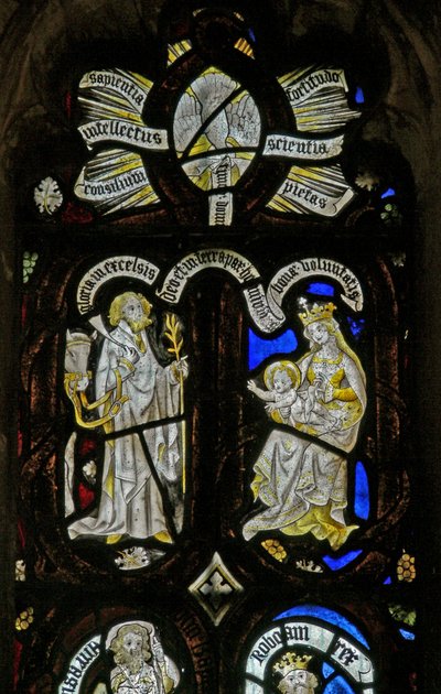 Tree of Jesse Figures: Descending Gifts of the Spirit into the Nativity with the Virgin Mary and Joseph with Donkey by English School