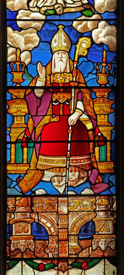 Window 2 depicting St Nicholas: a transformed figure of God the Father originally at the top of a Tree of Jesse still at St Georges Hanover Square by English School