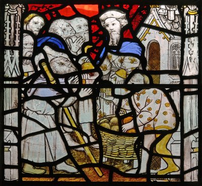 Window N4 depicting the Works of Mercy: feeding the hungry by English School