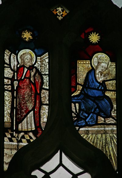Window depicting the Coronation of the Virgin and St Matthias by English School