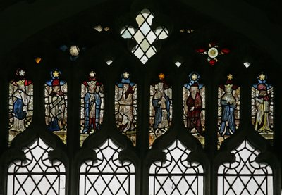 Window N6 depicting the tracery lights with an array of kings and prophets by English School