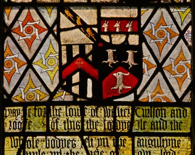 Window depicting arms of Walter Curson and Isobel Saunders by English School
