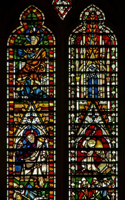 Window Ww depicting the Ascension; also God at the Coronation of the Virgin by English School