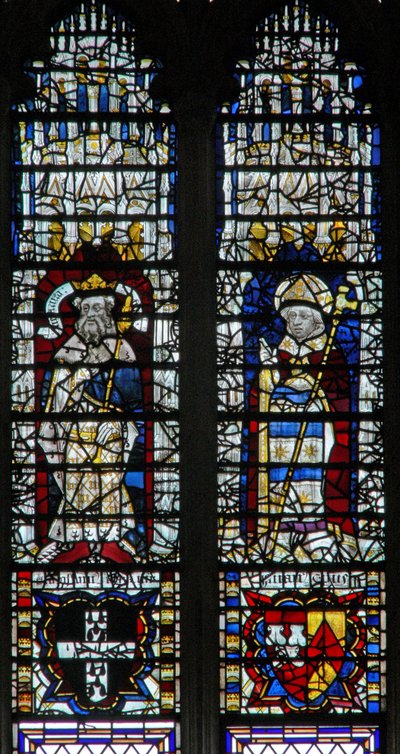 Window depicting a king and an archbishop by English School