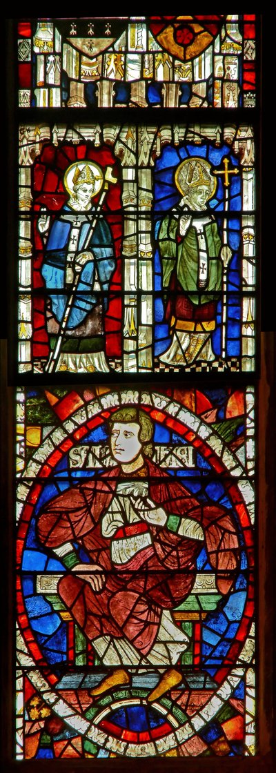Window depicting a genealogical figure and two saints by English School