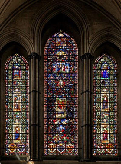 Window depicting the west window: recomposed with a number of medieval panels by English School
