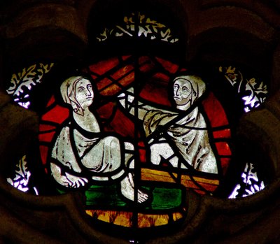 Window in the Chapter House depicting a scene from the Last Judgement: souls resurrecting by English School