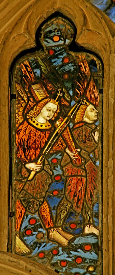 Window depicting musician angels, one with a monochord by English School