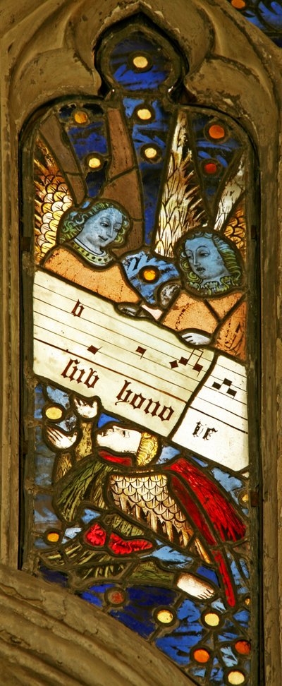 Window depicting the angelic choir with musical score by English School