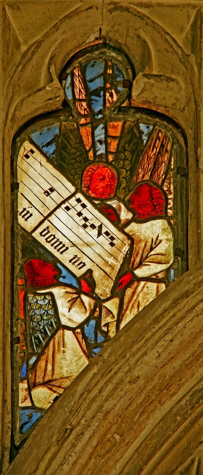 Window depicting the angelic choir with musical score by English School