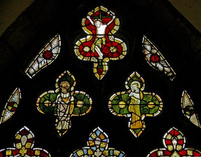 Window depicting the Crucifixion with Mary and John by English School