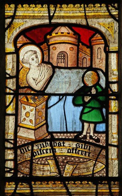 Window 5 depicting St Neot is ill and demands a fish by English School