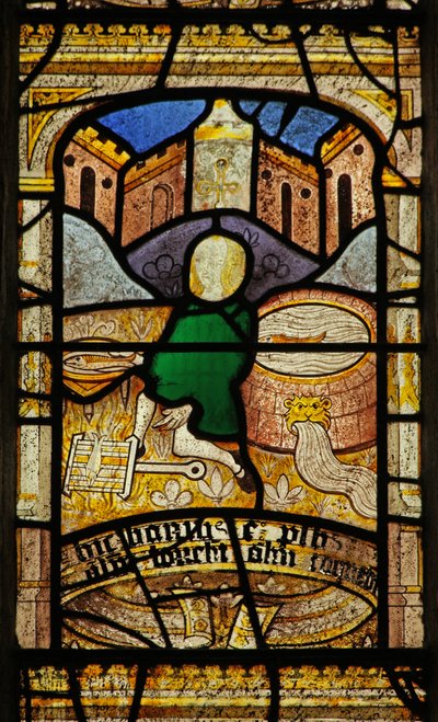 Window 5 depicting St Neots servant brings him 2 fish from the well by English School
