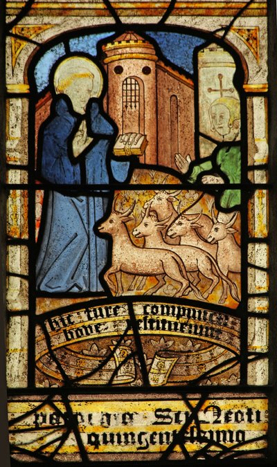 Window 5 depicting St Neots stolen oxen are returned to him by English School