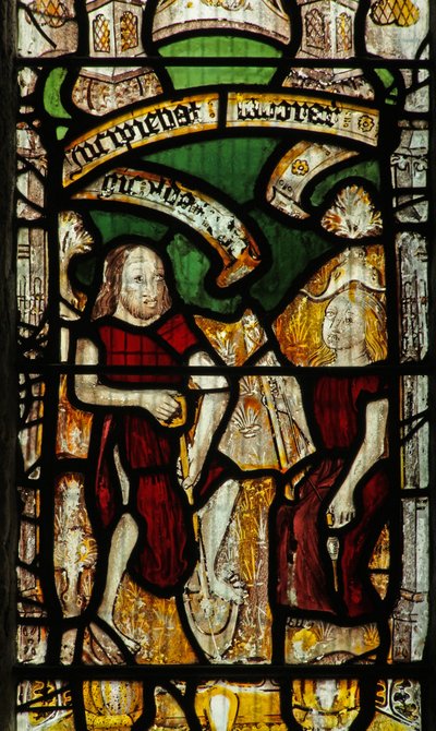 Window 1 depicting Adam delves while Eve spins by English School
