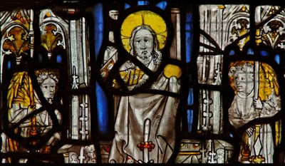 Window depicting Christ and two angels by English School