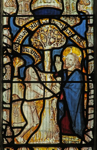 Window 1 depicting God, Adam, the Tree of Knowledge by English School