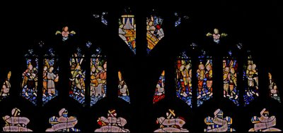 Window depicting angels with musical instruments by English School
