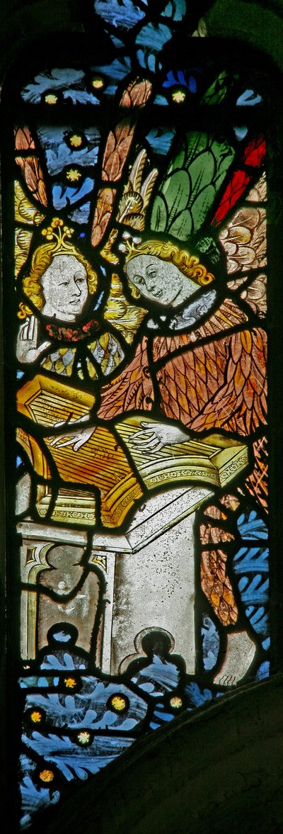 Window depicting musician angels with a psaltery by English School