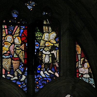 Window depicting musician angels with lutes by English School