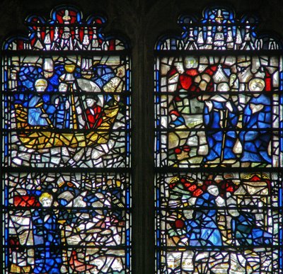 Window depicting a scene from the life of St Cuthbert by English School