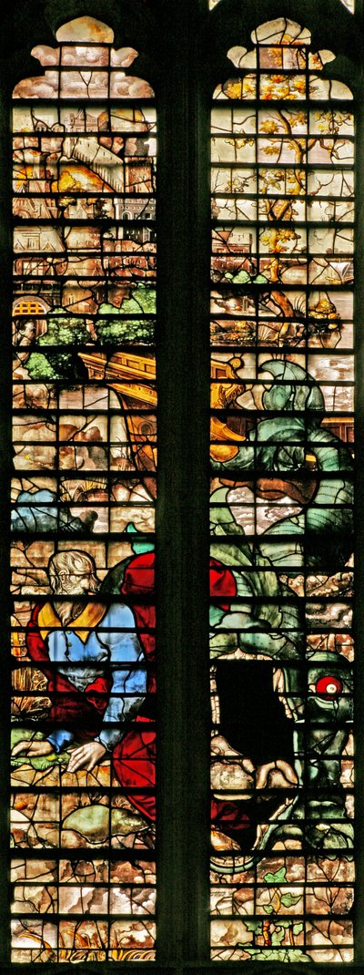 Window w16 depicting Jonah released by the whale by English School