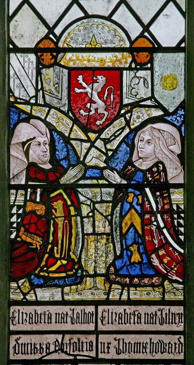 Elizabeth Talbot, Duchess of Norfolk and Elizabeth Tilney, Countess of Surrey with the Coat of Arms of the Mowbray Family Above by English School