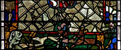Window w40 depicting a border panel with stag chasing by English School