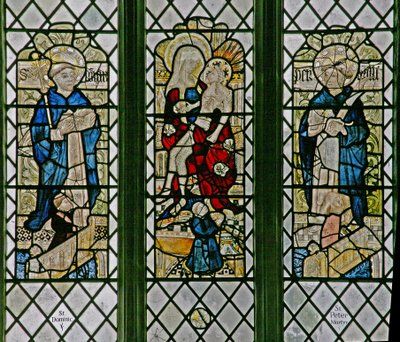 Window w4 depicting the Pieta with St Dominic and St Peter Martyr: small donor figures by English School