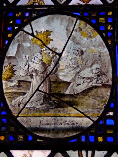 Window depicting St Francis receives the stigmata by English School