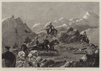 With the Hounds at Gibraltar (engraving) by English School